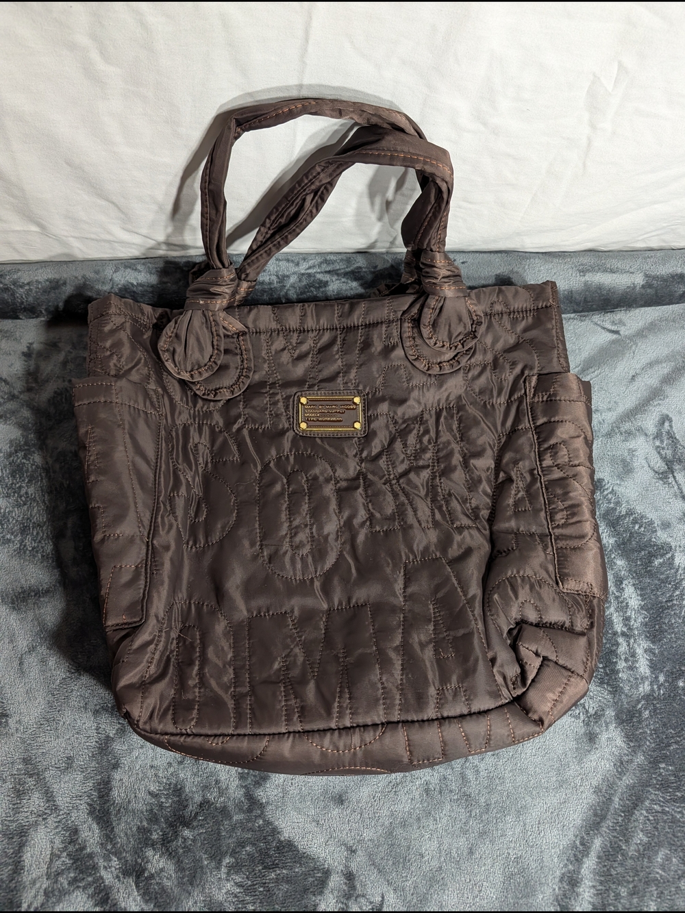 Marc by Marc Jacobs Chocolate Quilted Tote with Logo Plaque